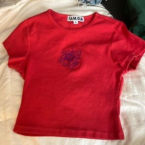 I Am Gia pink hibiscus baby tee